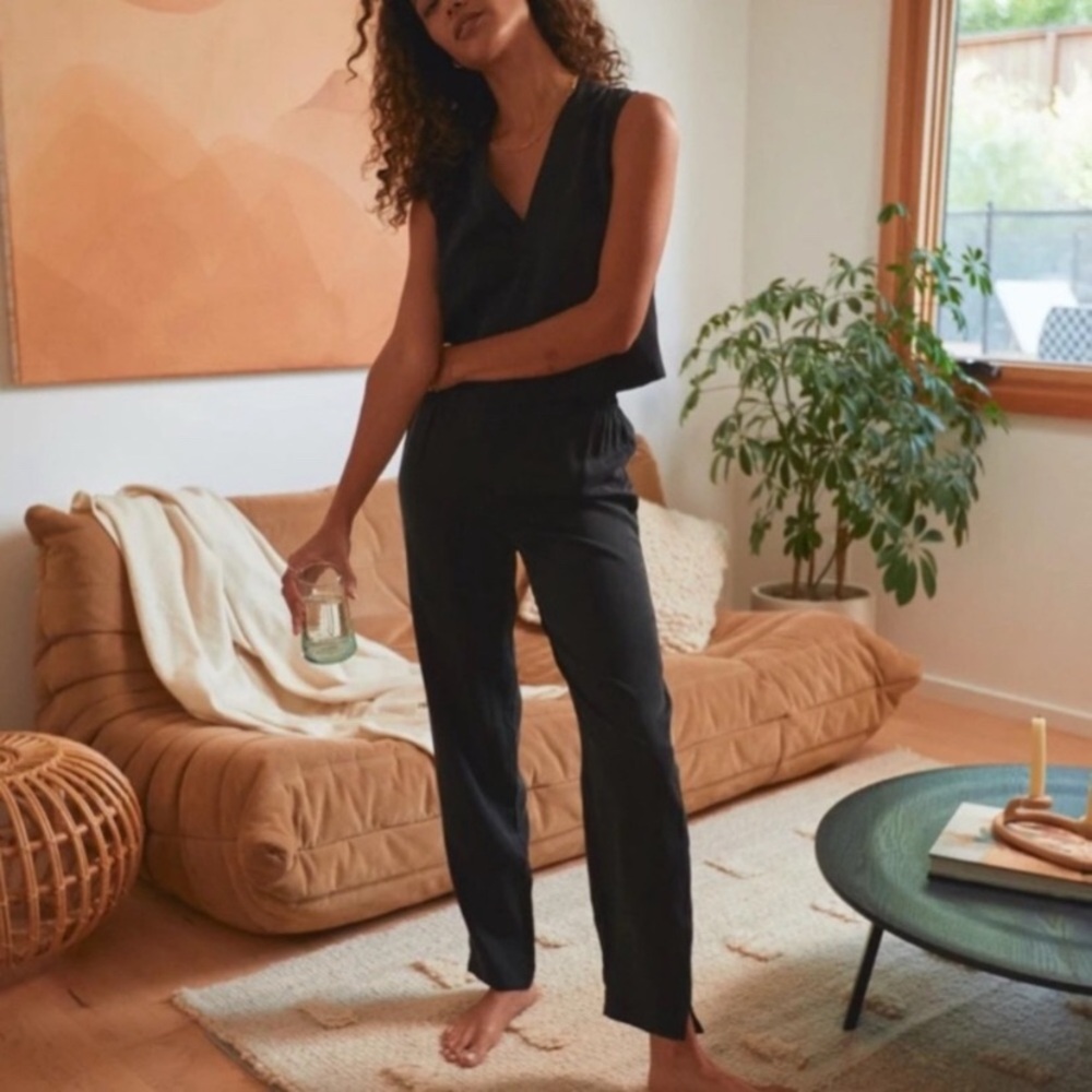 Lunya Black Washable Silk Trouser Set